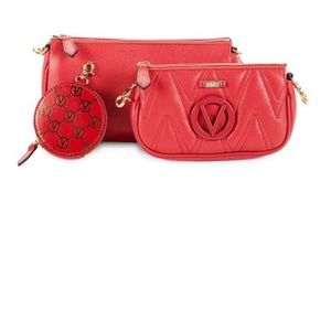 NWT Valentino by Mario Valentino 3-In-1 Quilted Leather Shoulder Bag&Pouch Set